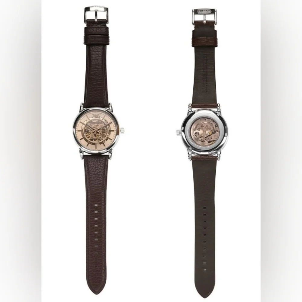 Emporio Armani Luigi AR1982 Automatic Skeleton Dial Leather Strap Men's Watch - Picture 13 of 16